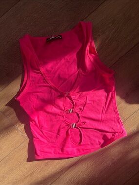 I Am Gia Hot Pink Sleeveless Keyhole Tank Top